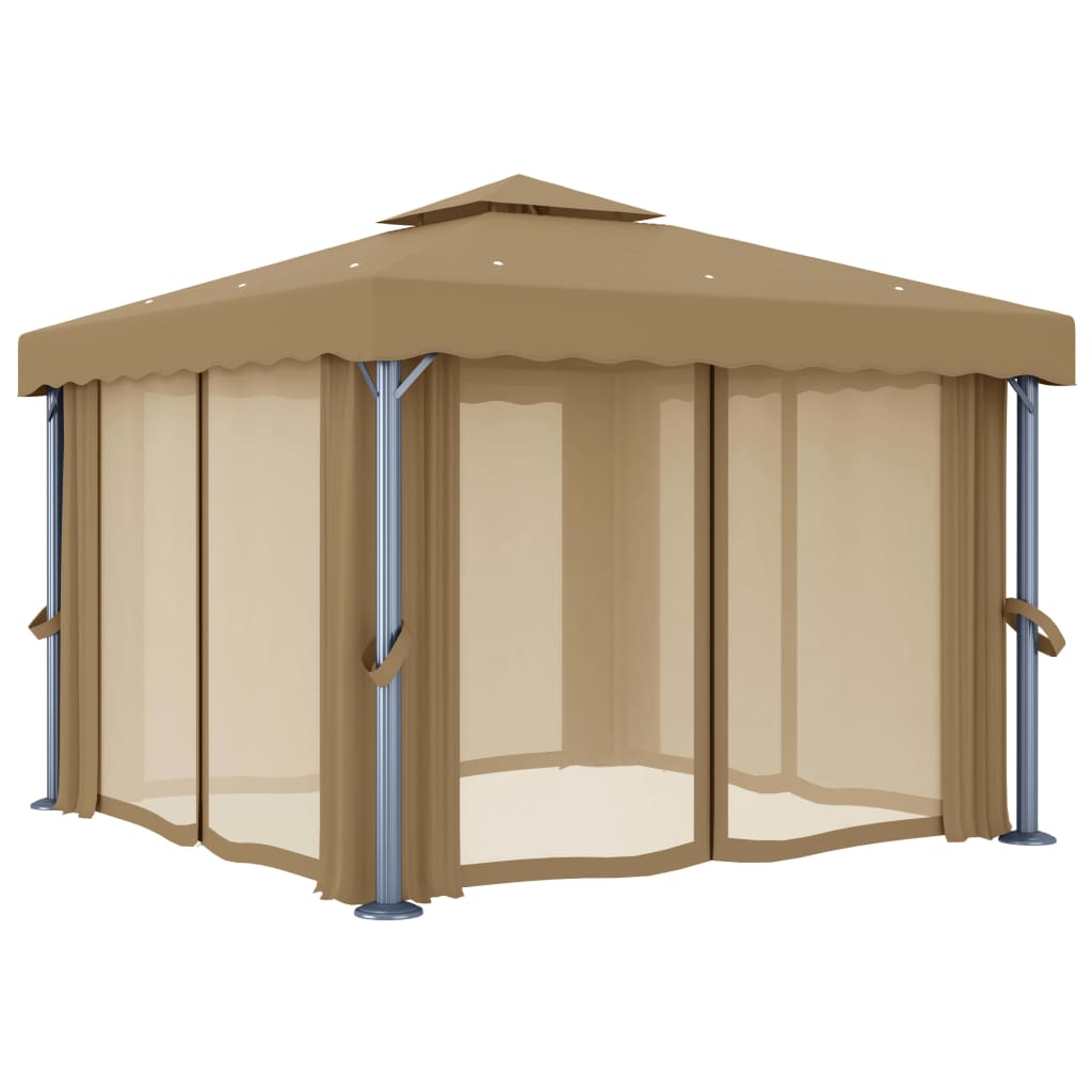 Pavillon mit Vorhang 3x3 m Taupe Aluminium