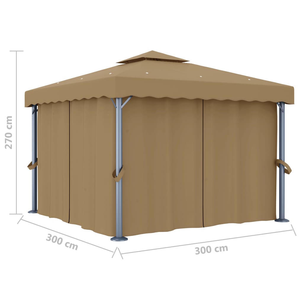 Pavillon mit Vorhang 3x3 m Taupe Aluminium