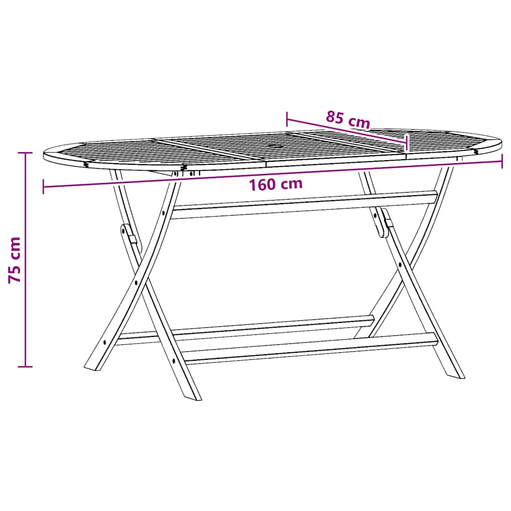 Klappbarer Gartentisch 160x85x75 cm Massivholz Eukalyptus