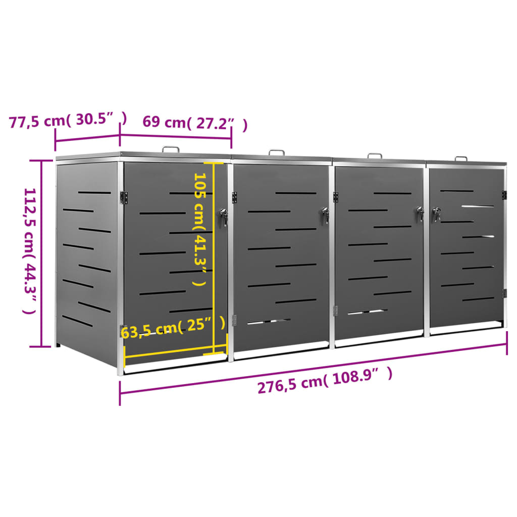 Mülltonnenbox für 4 Tonnen 276,5x77,5x115 cm Edelstahl