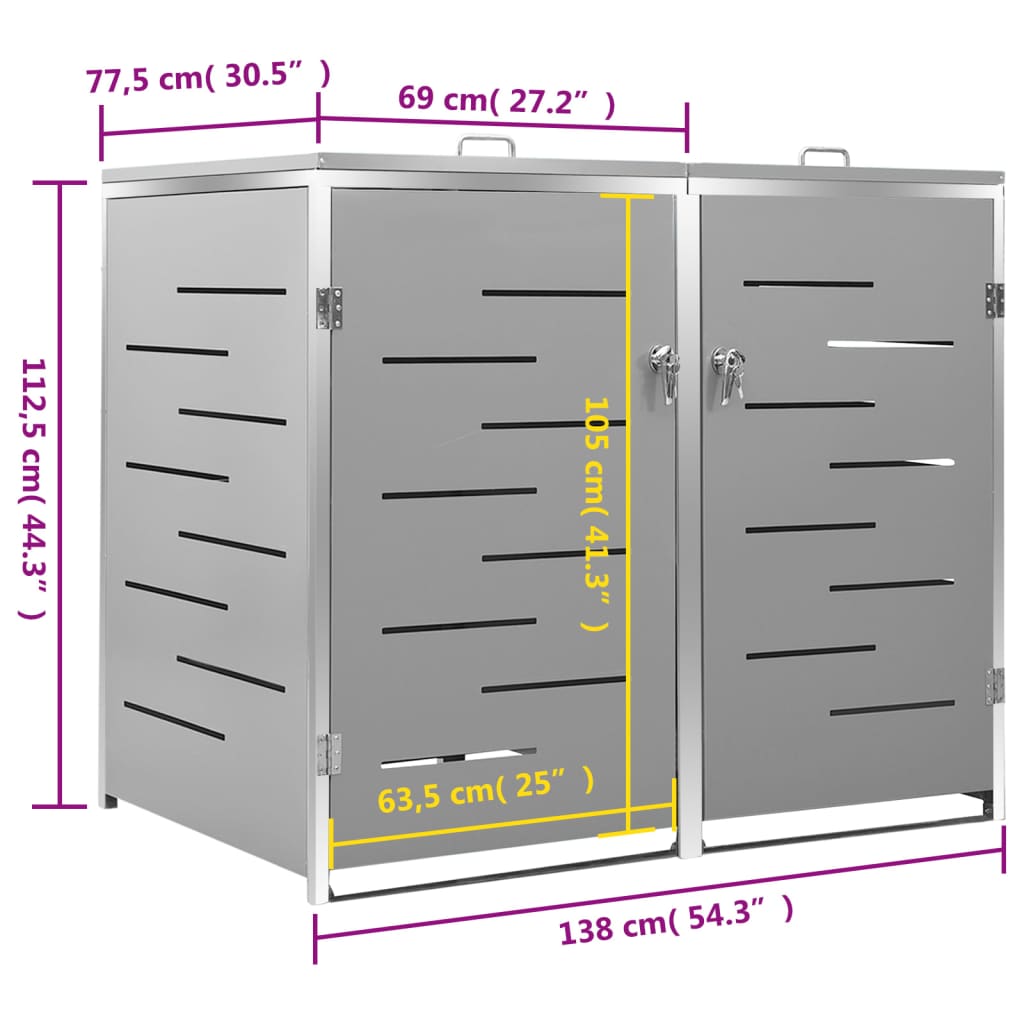 Mülltonnenbox für 2 Tonnen 138x77,5x112,5 cm Edelstahl
