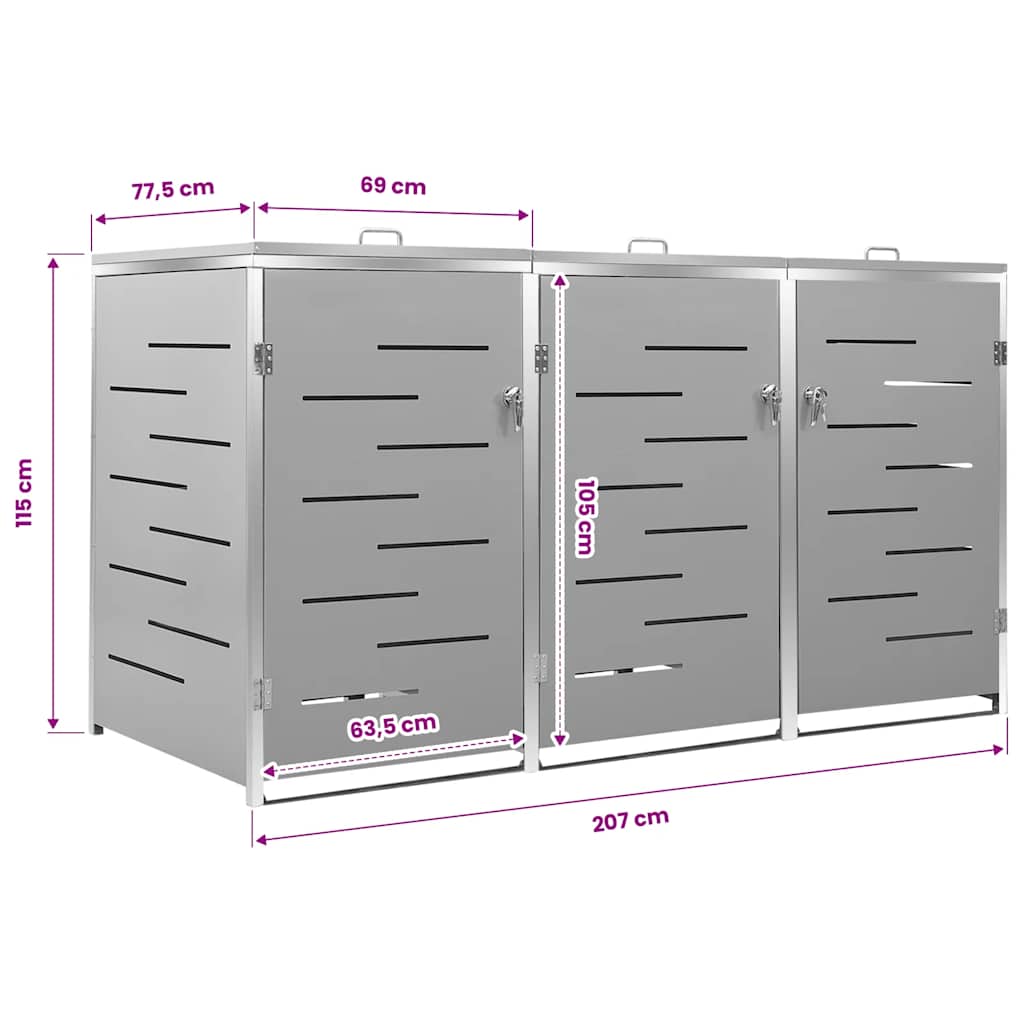 Mülltonnenbox für 3 Tonnen 207x77,5x115 cm Edelstahl