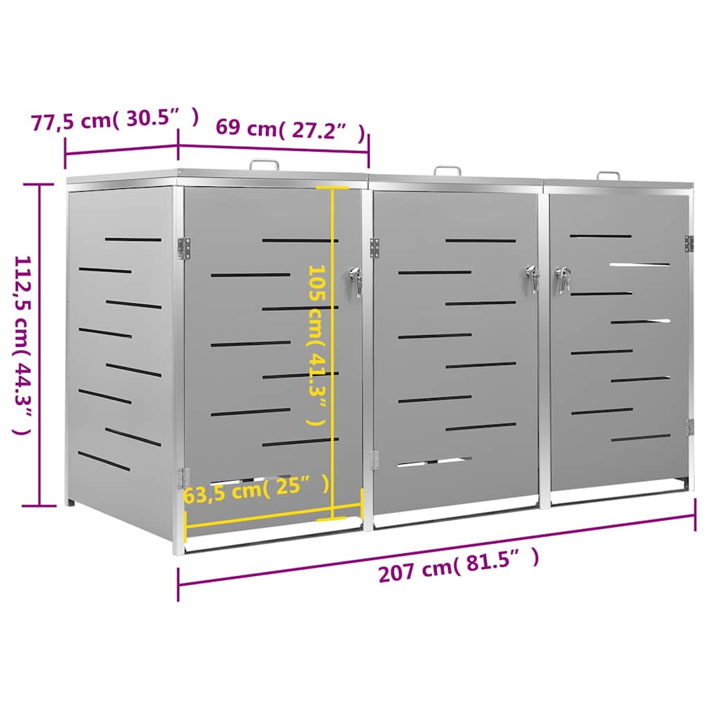 Mülltonnenbox für 3 Tonnen 207x77,5x112,5 cm Edelstahl