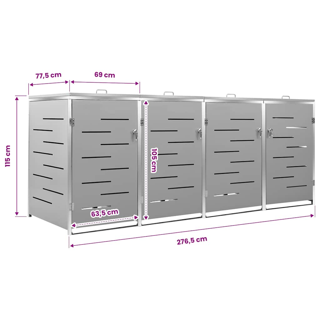 Mülltonnenbox für 4 Tonnen 276,5x77,5x115 cm Edelstahl