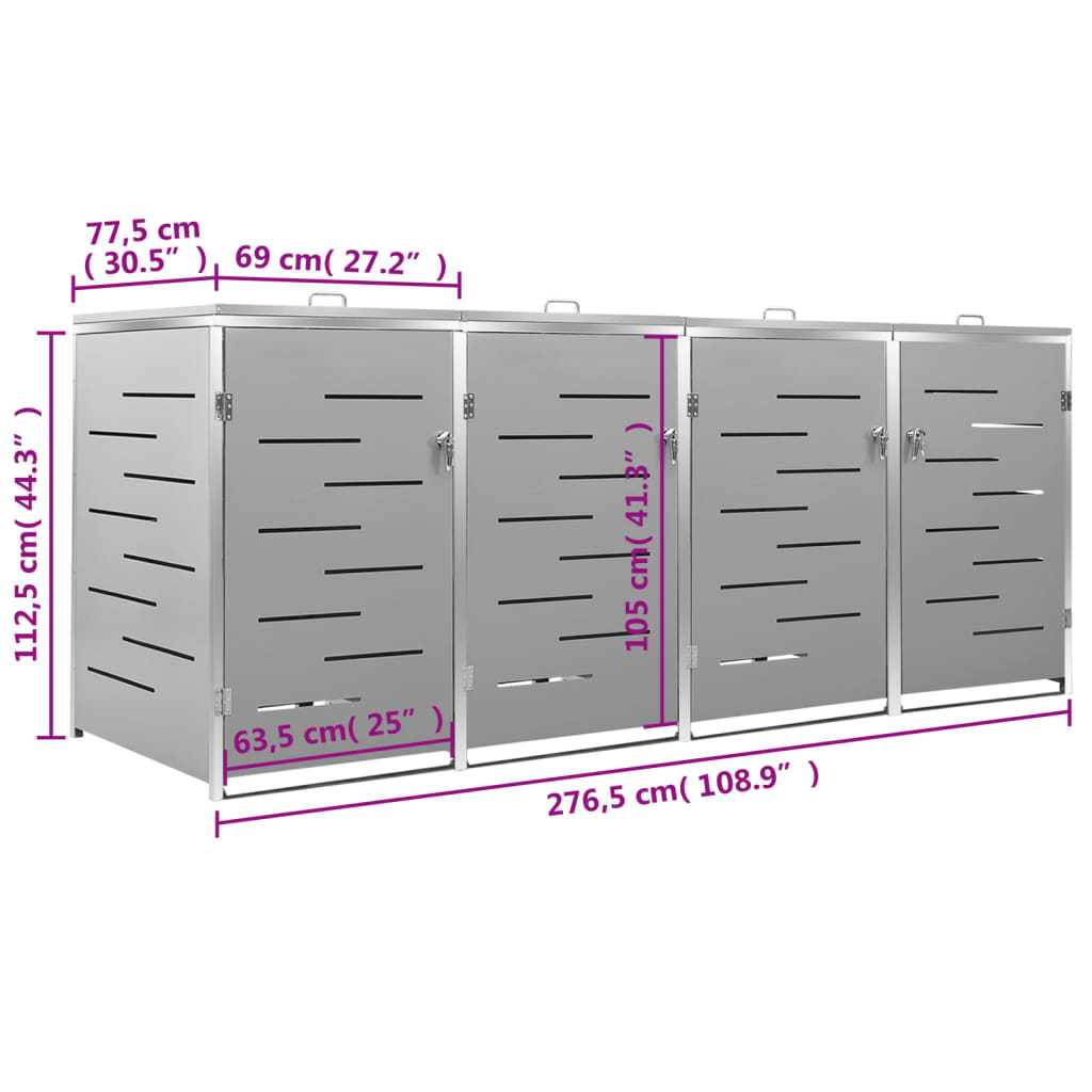 Mülltonnenbox für 4 Tonnen 276,5x77,5x115 cm Edelstahl