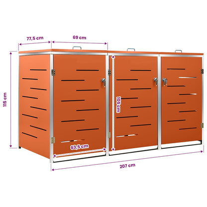 Mülltonnenbox für 3 Tonnen 207x77,5x115 cm Edelstahl