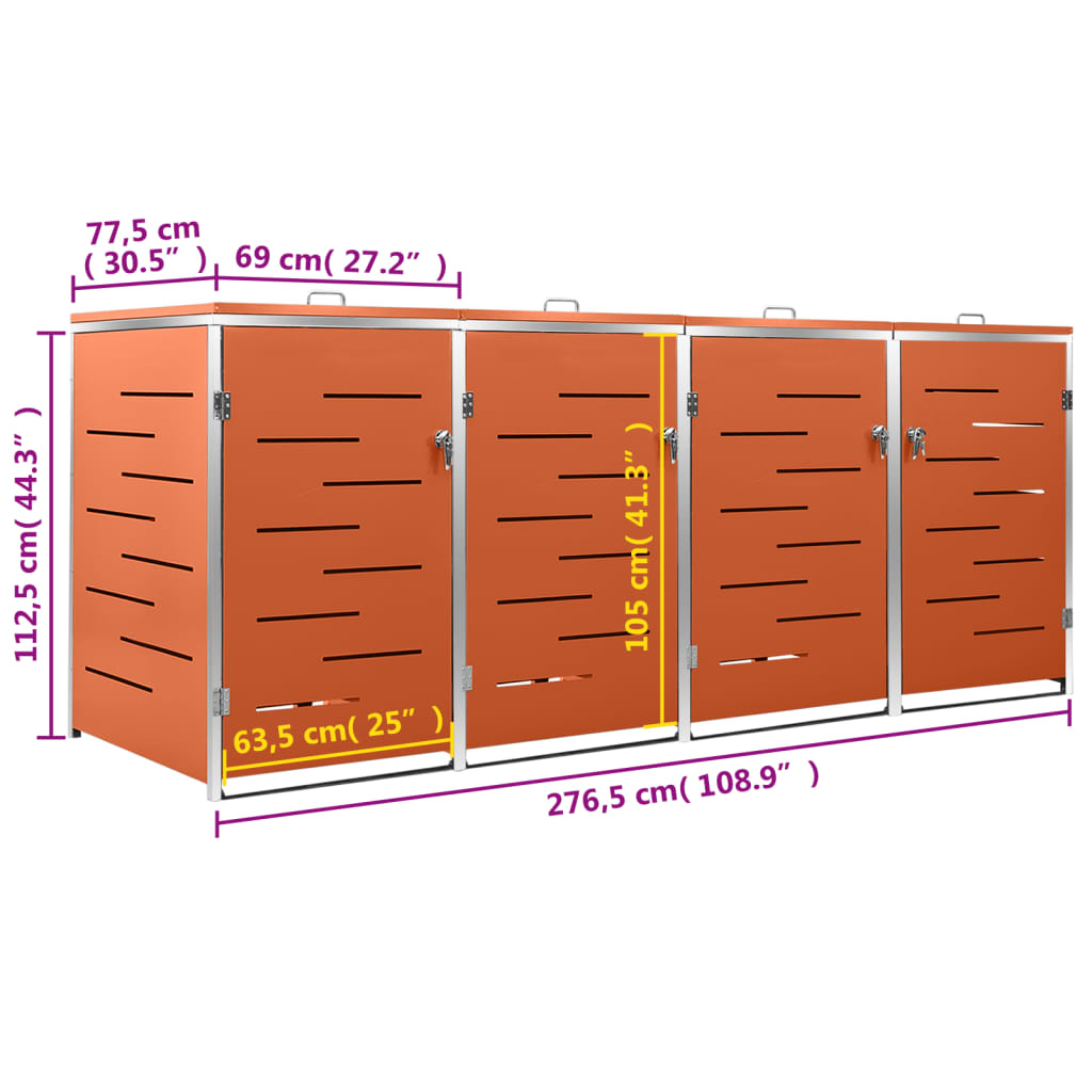 Mülltonnenbox für 4 Tonnen 276,5x77,5x115 cm Edelstahl