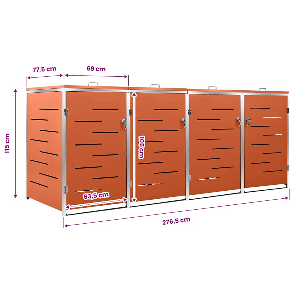 Mülltonnenbox für 4 Tonnen 276,5x77,5x115 cm Edelstahl