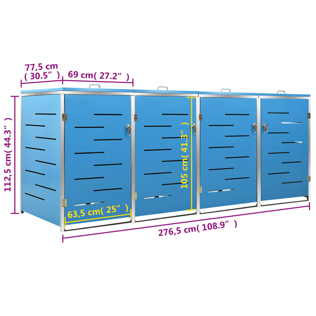 Mülltonnenbox für 4 Tonnen 276,5x77,5x115 cm Edelstahl