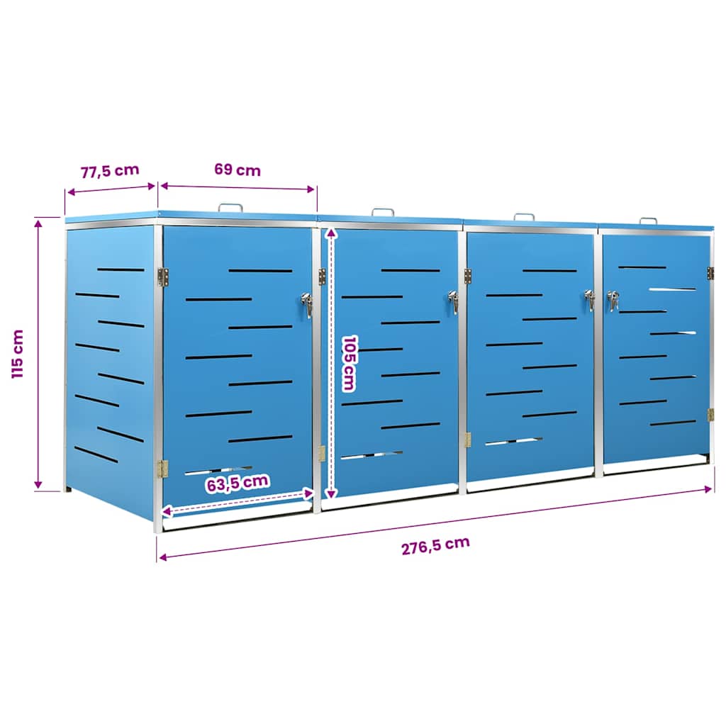 Mülltonnenbox für 4 Tonnen 276,5x77,5x115 cm Edelstahl