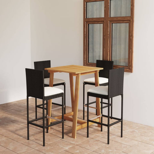 5-piece garden bar set with cushions, black