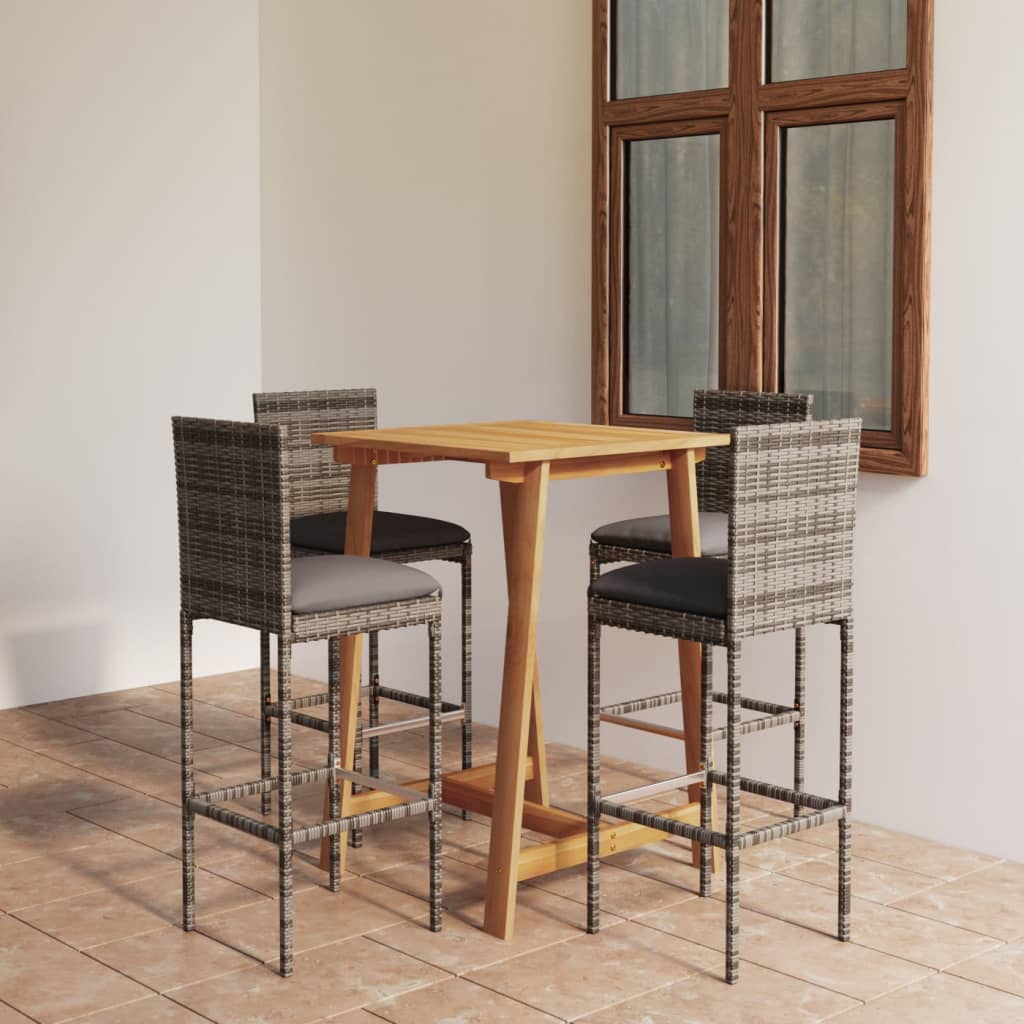 5-piece garden bar set with cushions, grey
