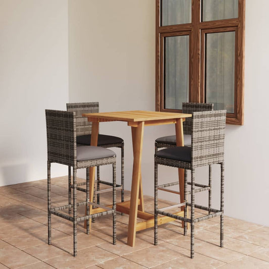 5-piece garden bar set with cushions, grey