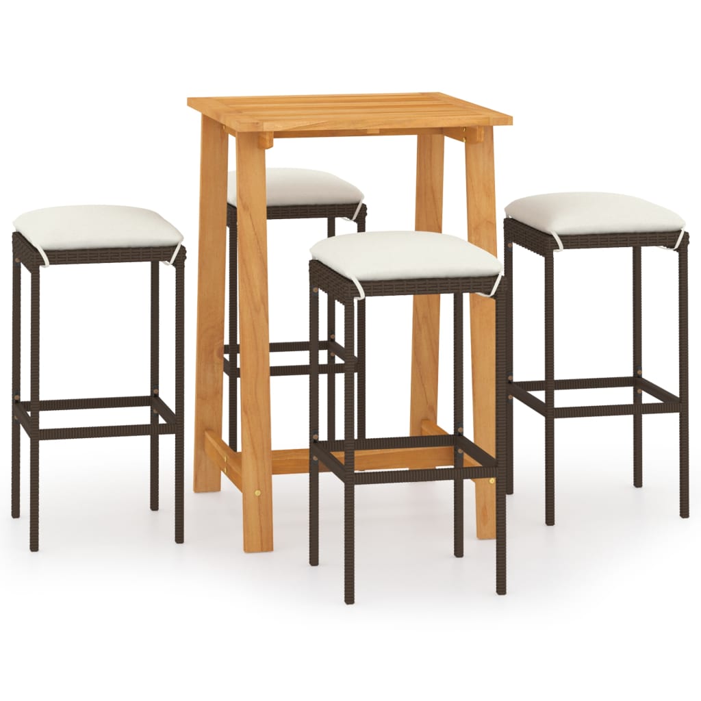 5-piece garden bar set with cushions, brown