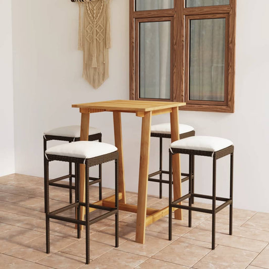 5-piece garden bar set with cushions, brown