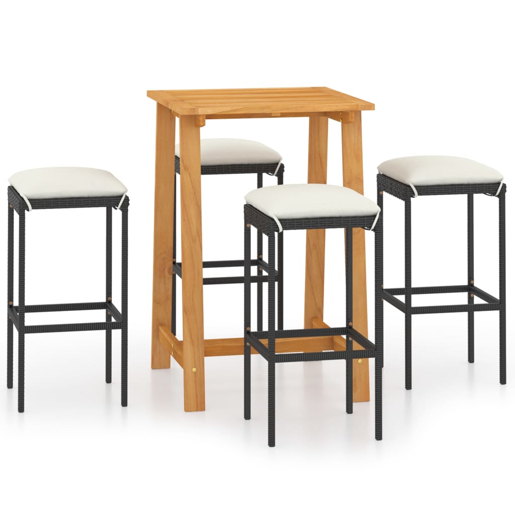 5-tlg. Gartenbar-Set mit Kissen Schwarz
