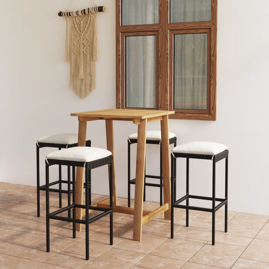 5-piece garden bar set with cushions, black