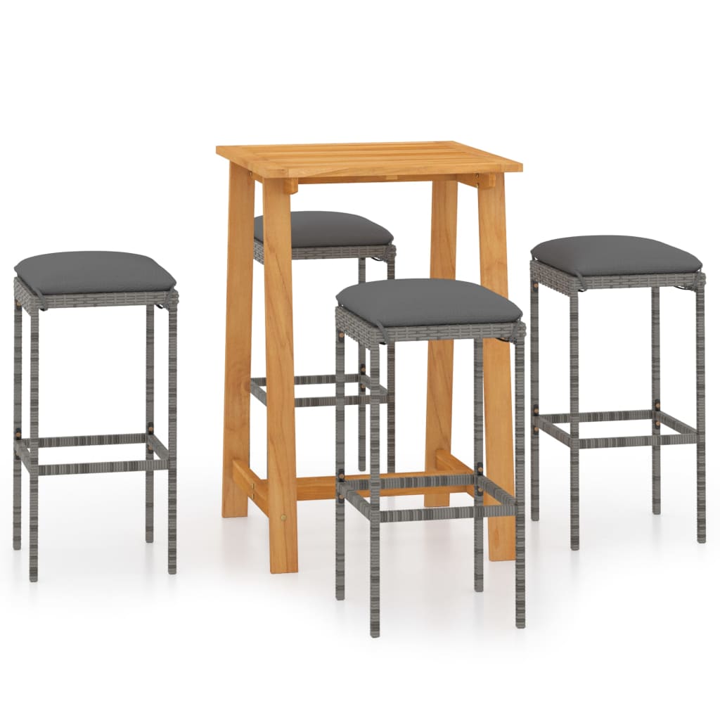 5-piece garden bar set with cushions, grey