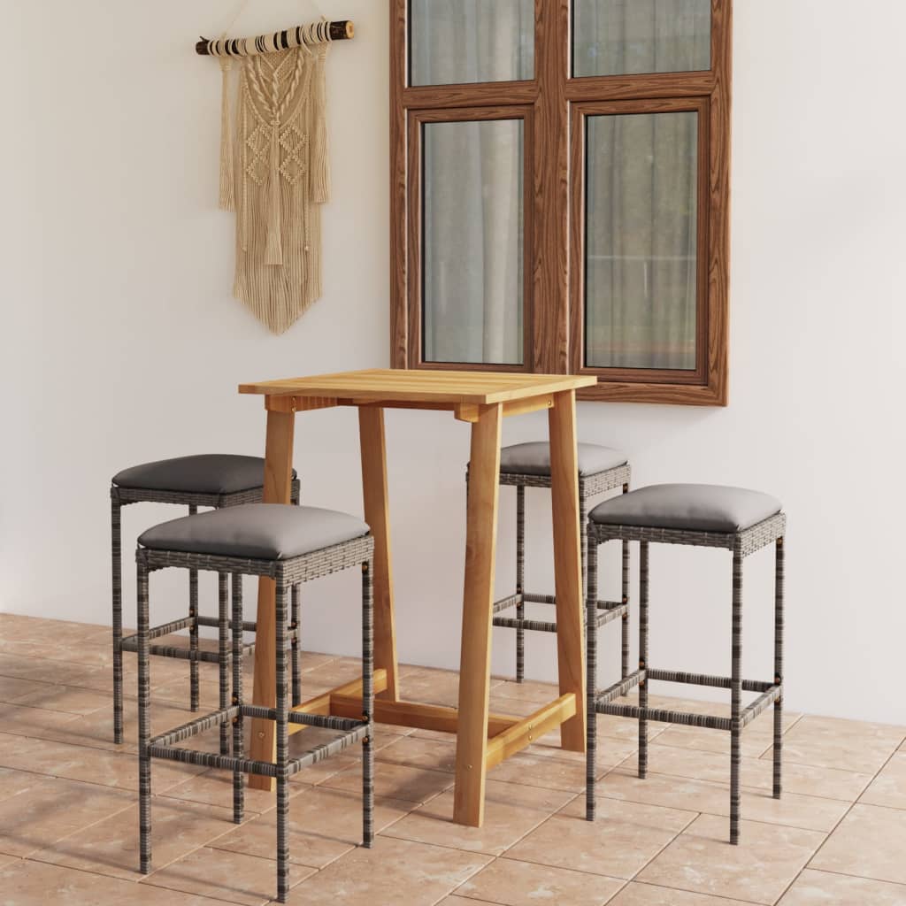 5-piece garden bar set with cushions, grey