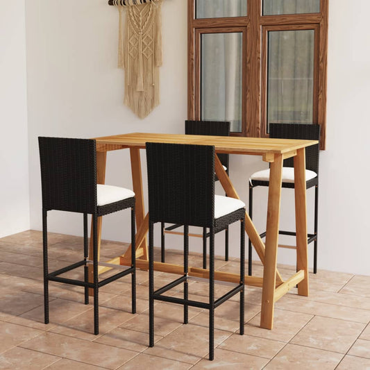 5-piece garden bar set with cushions, black