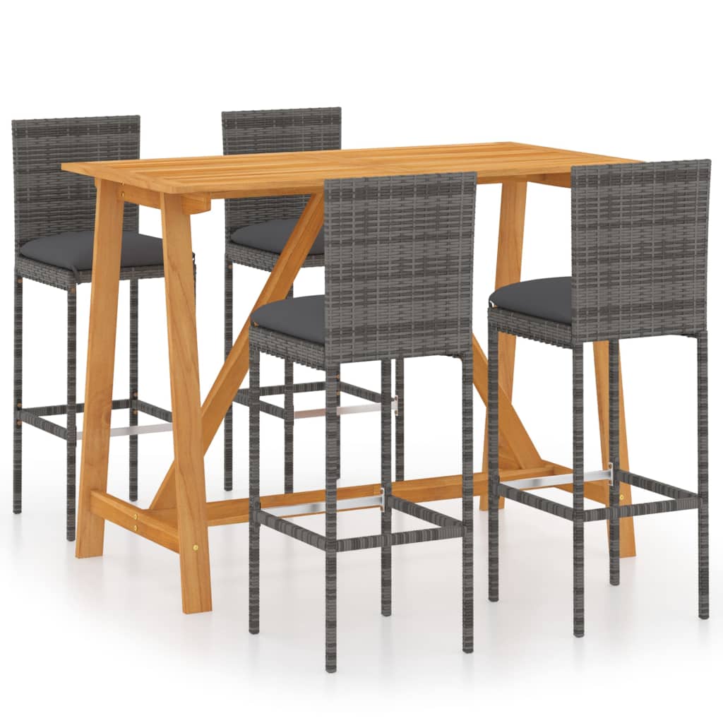 5-piece garden bar set with cushions, grey