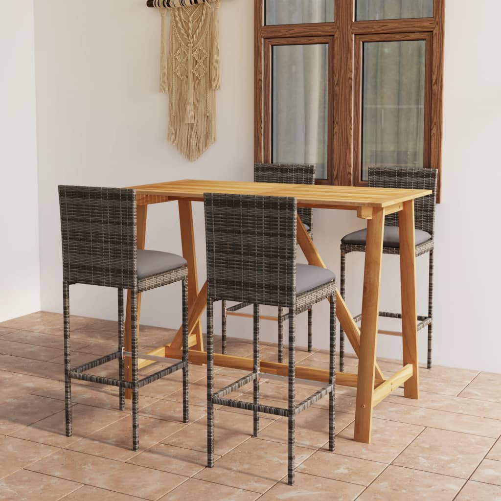 5-piece garden bar set with cushions, grey