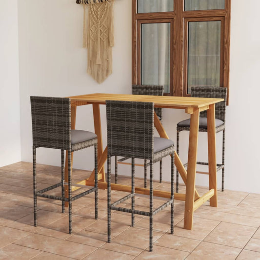 5-piece garden bar set with cushions, grey