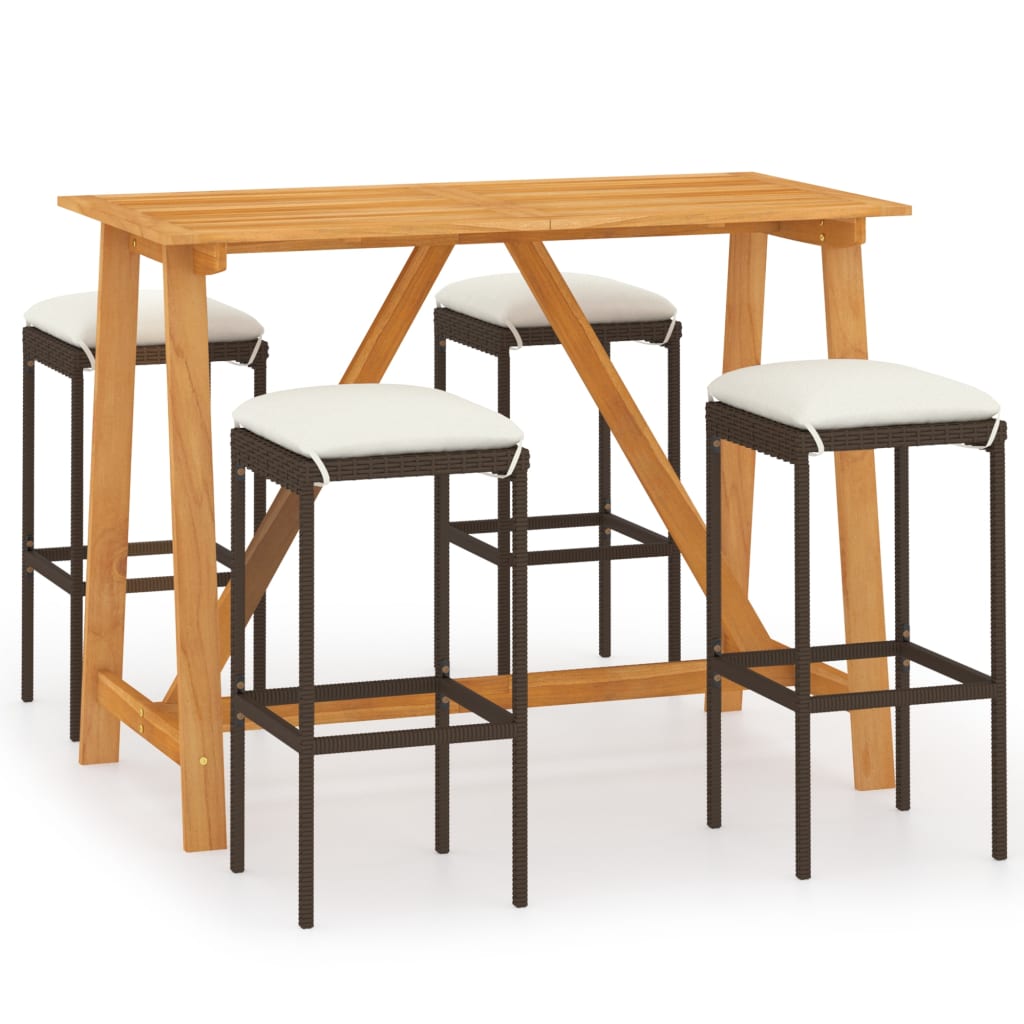 5-piece garden bar set with cushions, brown