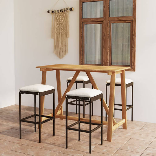 5-piece garden bar set with cushions, brown