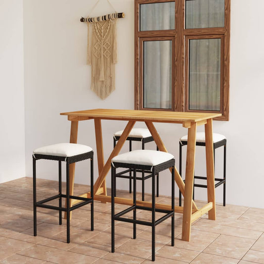 5-piece garden bar set with cushions, black