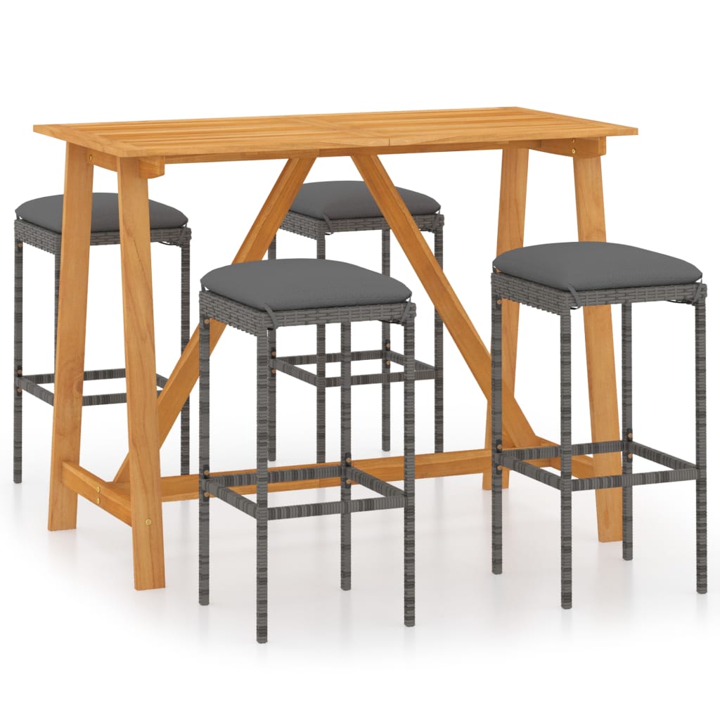 5-piece garden bar set with cushions, grey