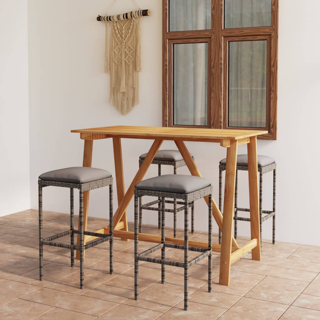 5-piece garden bar set with cushions, grey