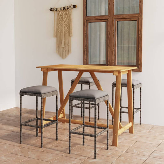 5-piece garden bar set with cushions, grey