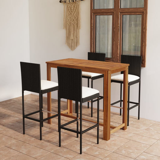 5-piece garden bar set with cushions, black