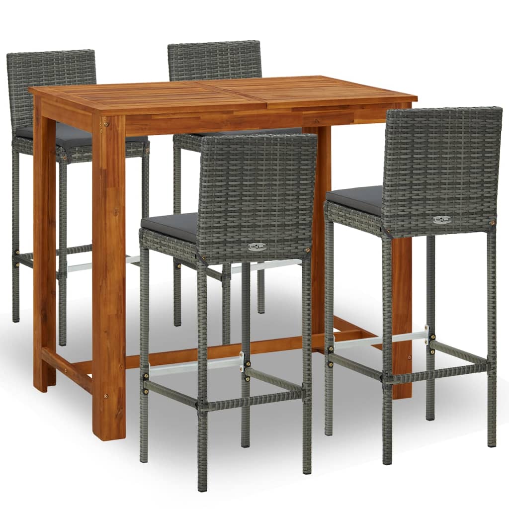 5-piece garden bar set with cushions, grey