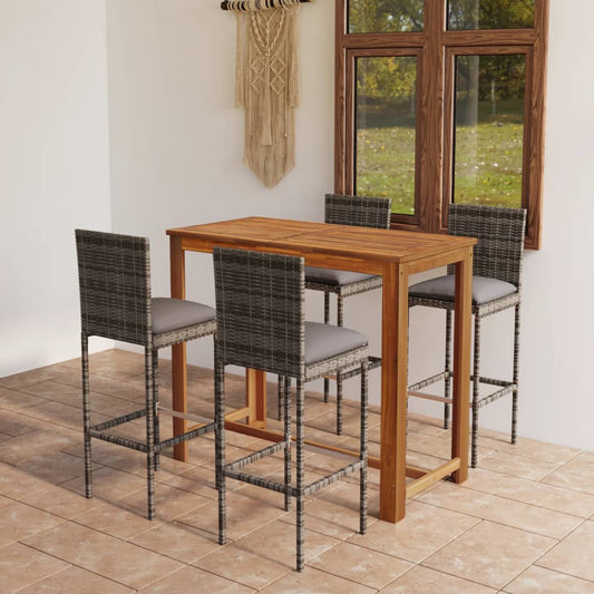5-piece garden bar set with cushions, grey