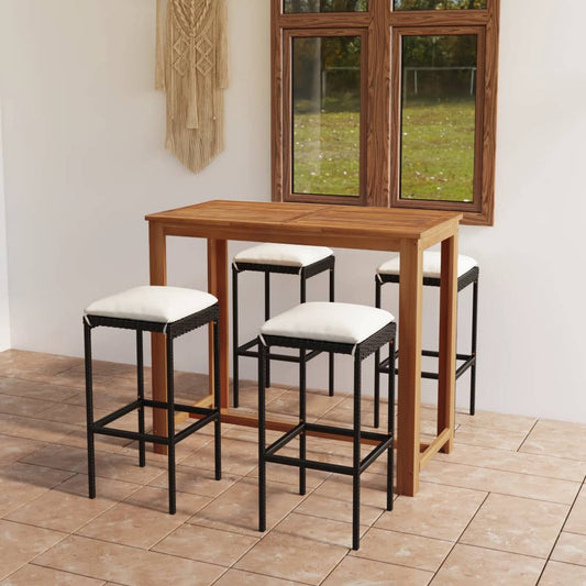 5-piece garden bar set with cushions, black