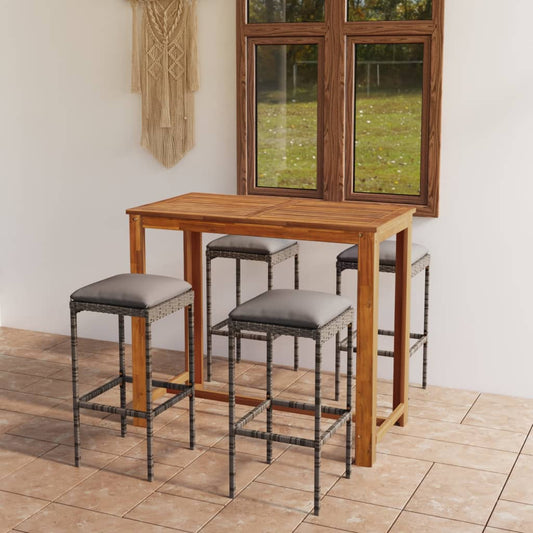 5-piece garden bar set with cushions, grey