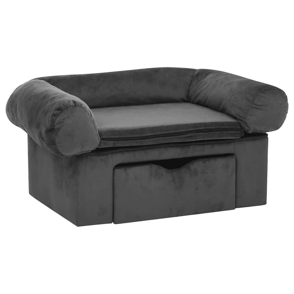 Canapé pour chien avec tiroir gris foncé 75x50x38 cm peluche