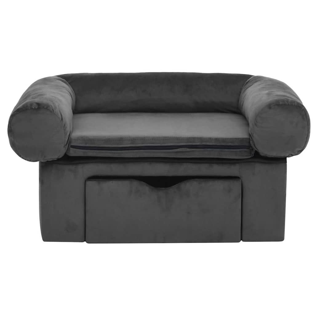 Canapé pour chien avec tiroir gris foncé 75x50x38 cm peluche