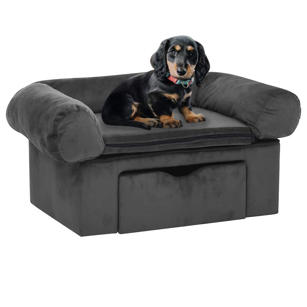 Canapé pour chien avec tiroir gris foncé 75x50x38 cm peluche