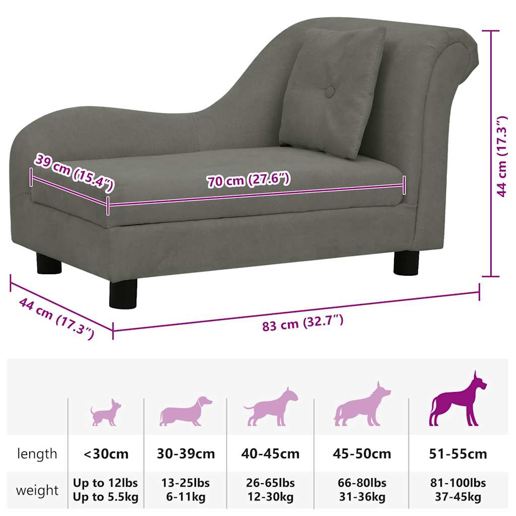 Dog sofa with cushion dark grey 83x44x44 cm plush