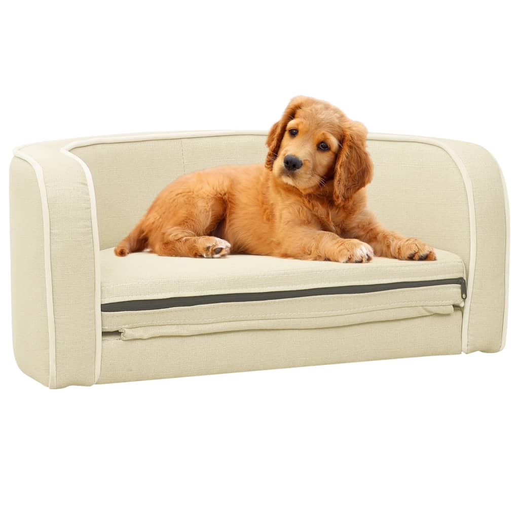Hundesofa Klappbar Creme 76x71x30 cm Leinen Waschbares Kissen