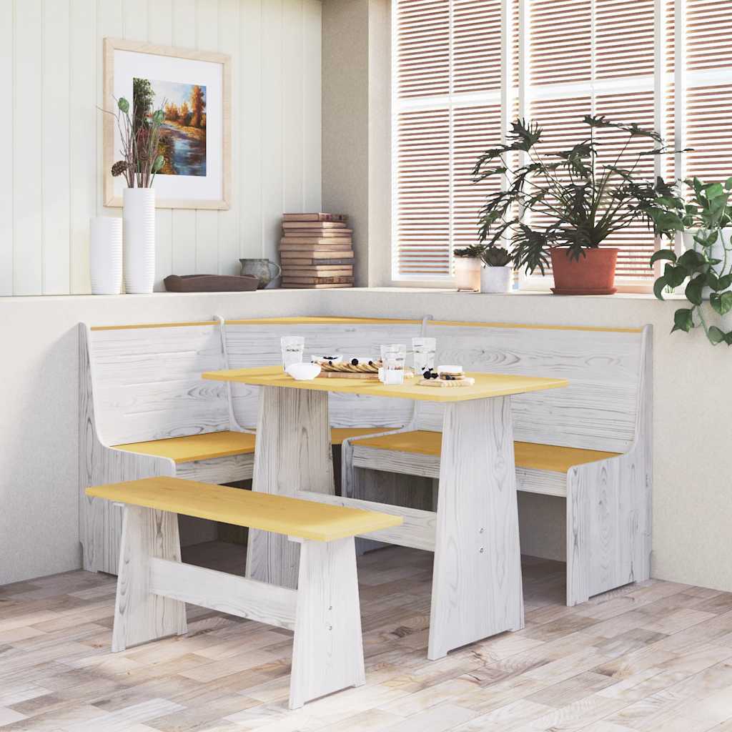 Eckbank REINE 151 cm Honigbraun und Weiß Massivholz Kiefer