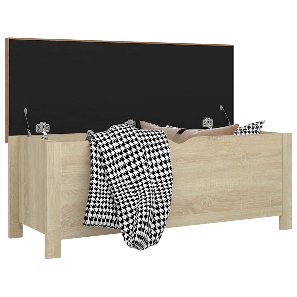 Sitzbank mit Stauraum und Kissen Sonoma-Eiche 105x40x45 cm