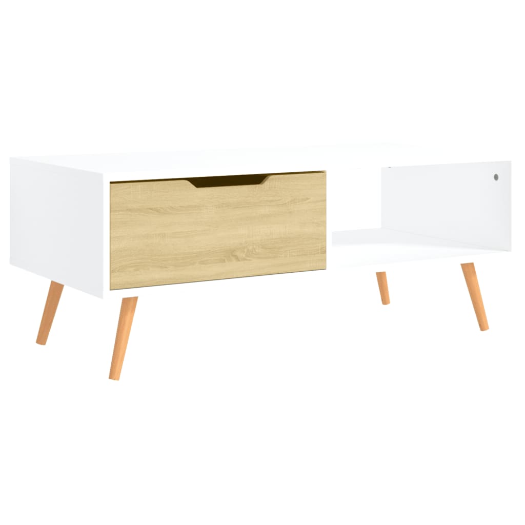 Couchtisch Weiß und Sonoma-Eiche 100x49,5x43 cm Holzwerkstoff