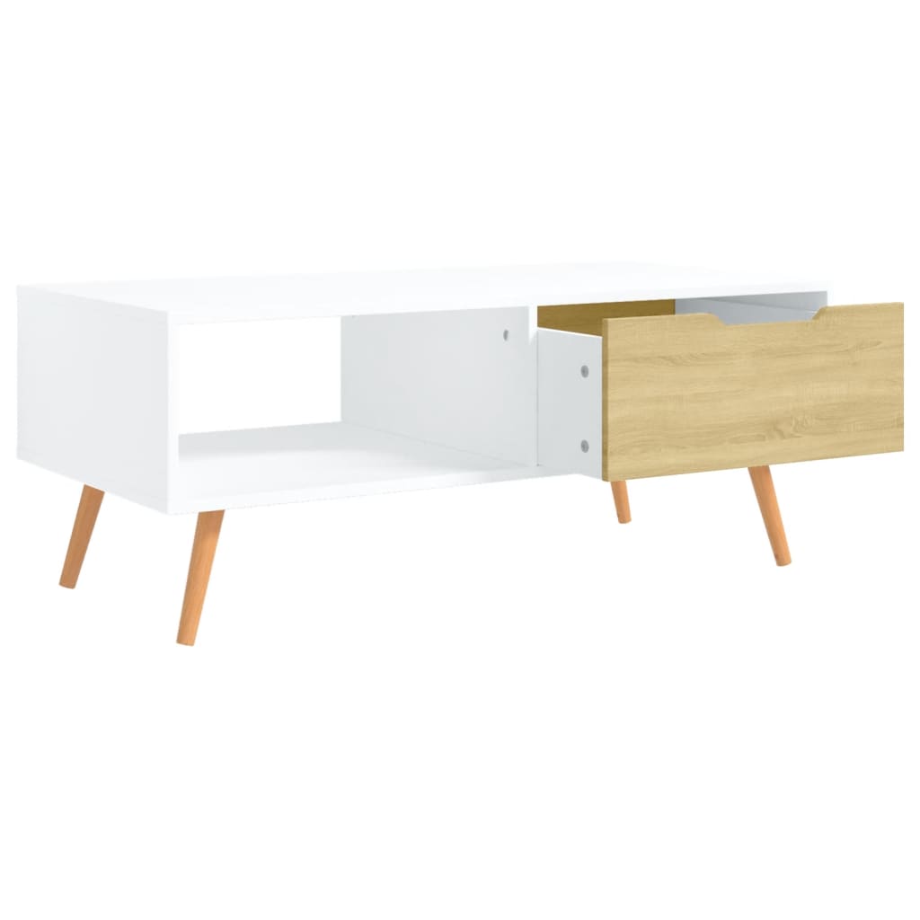 Couchtisch Weiß und Sonoma-Eiche 100x49,5x43 cm Holzwerkstoff