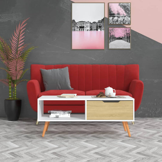 Couchtisch Weiß und Sonoma-Eiche 100x49,5x43 cm Holzwerkstoff