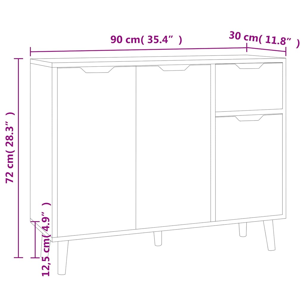 Sideboard Schwarz 90x30x72 cm Holzwerkstoff