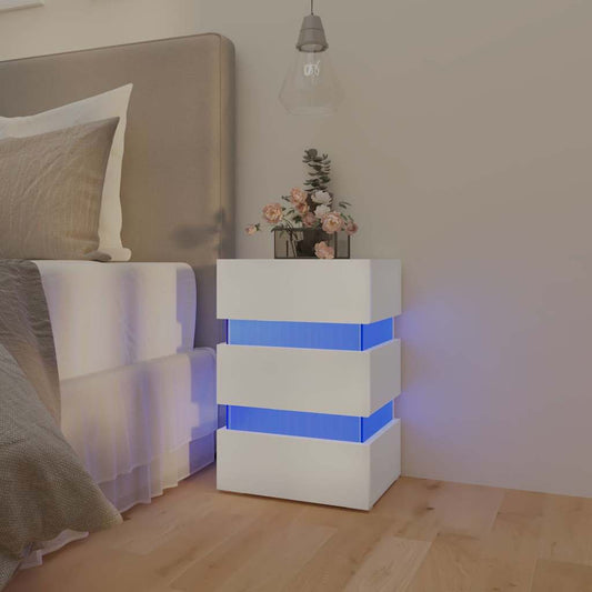 Table de chevet LED blanche 45x35x67 cm en bois